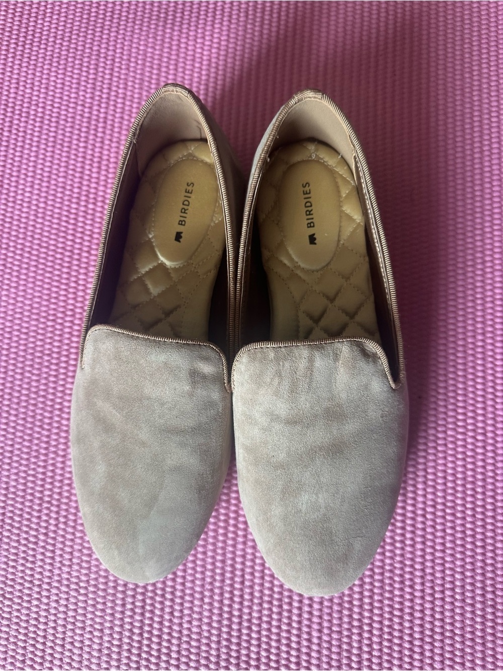 Birdies Taupe Suede Slip-On Loafers
